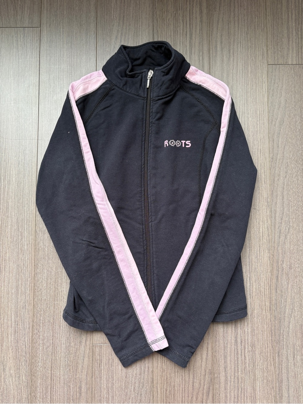 Roots Black Jacket with Pink Stripe (Kids size LARGE)